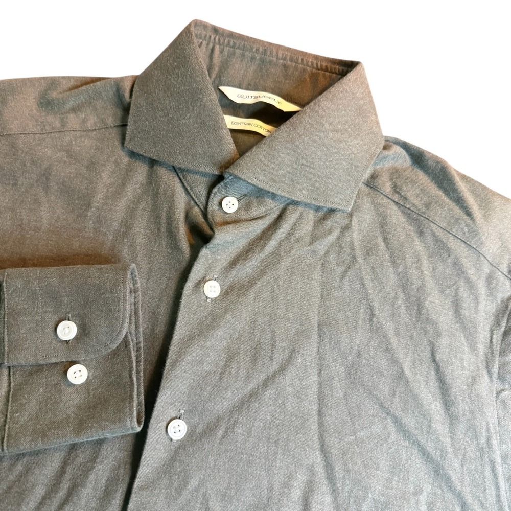 Suitsupply Egyptian Cotton Shirt Olive Green Slim Fit Albini Mens 14.5/15-37/38